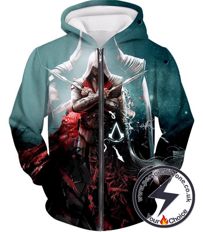 Ezio Auditore the Ultimate Assassin Cool Graphic Action Zip Up Hoodie